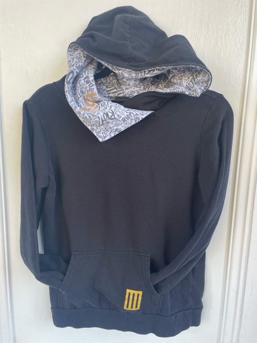 Paramore Riot Vintage Cowl Neck Graphic-Lined Hooded Sweatshirt